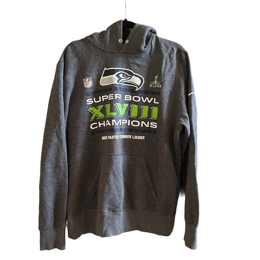 Nike Seattle Seahawks Hoodie Mens L Gray Super Bowl XLVIII Champions NFL Sports